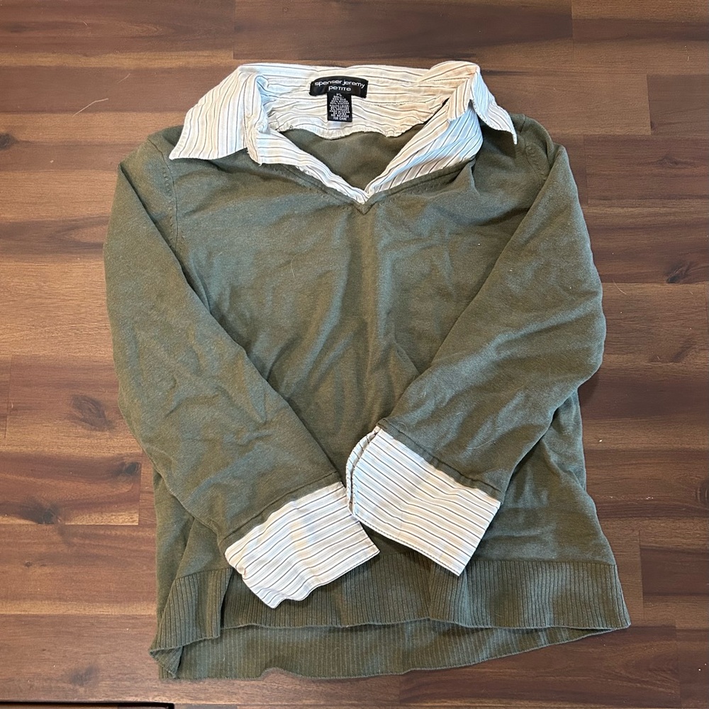 spenser jeremy green cropped shirt with white collar purple and green stripes